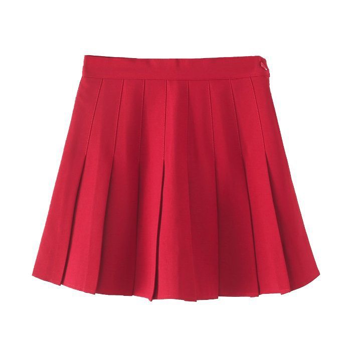 Four season short skirt, women's pleated skirt, A-line skirt, half body skirt (extended length+safety pants+zipper+button)