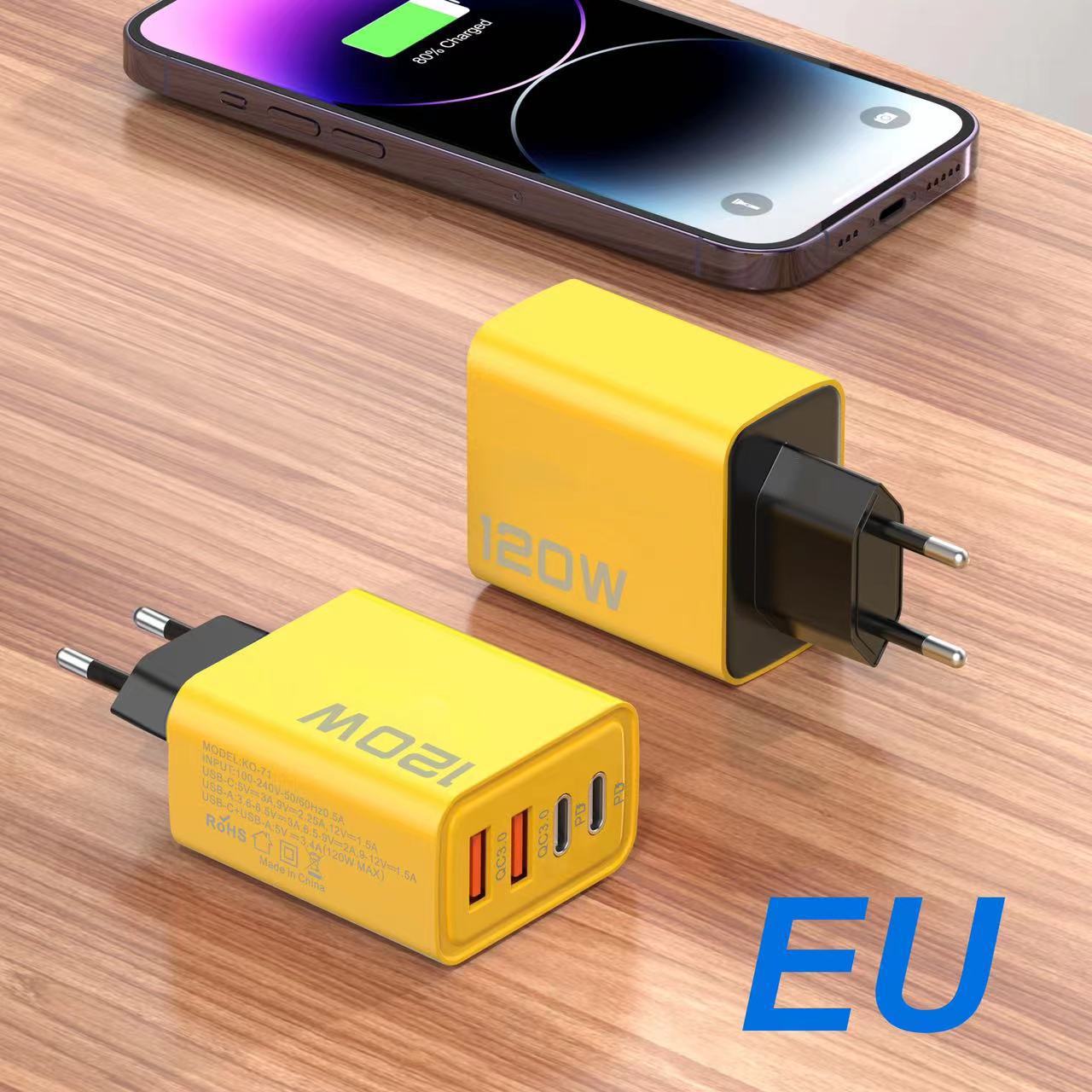 120W dual PD+dual USB multi port charger suitable for Huawei, Apple, Android phones, European, American, British multi port charging heads
