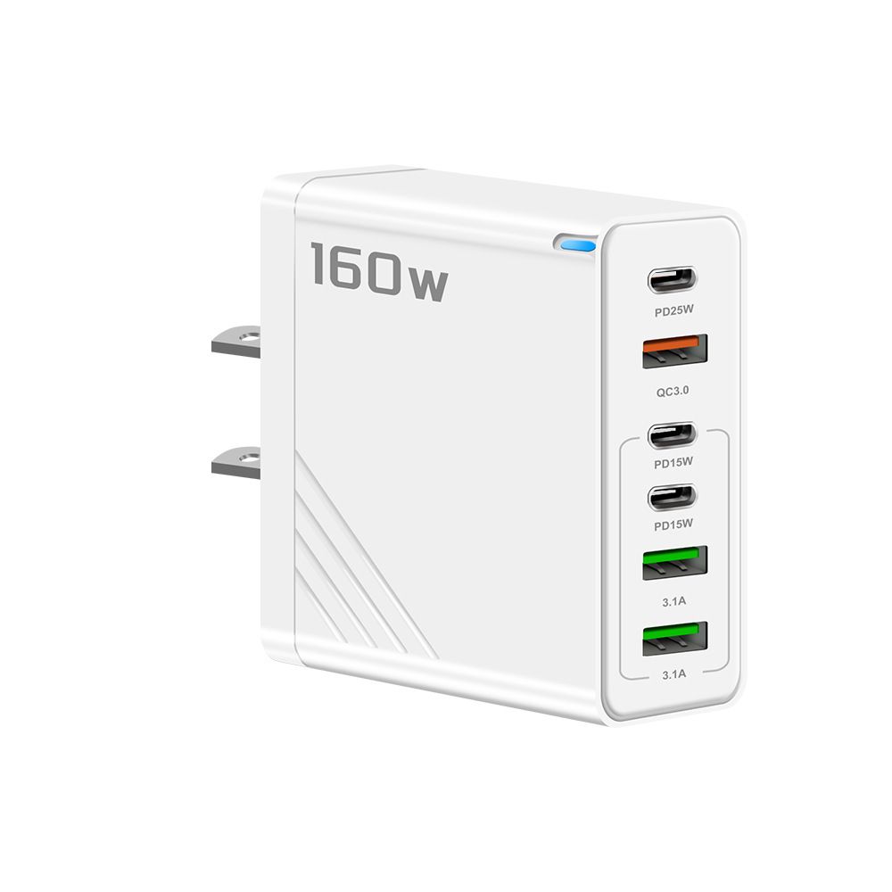 160W multi port PD fast charging charger 3USB+3Type-C European, American and British standards suitable for Apple, Huawei and Xiaomi; 100W super fast charging three in one data cable