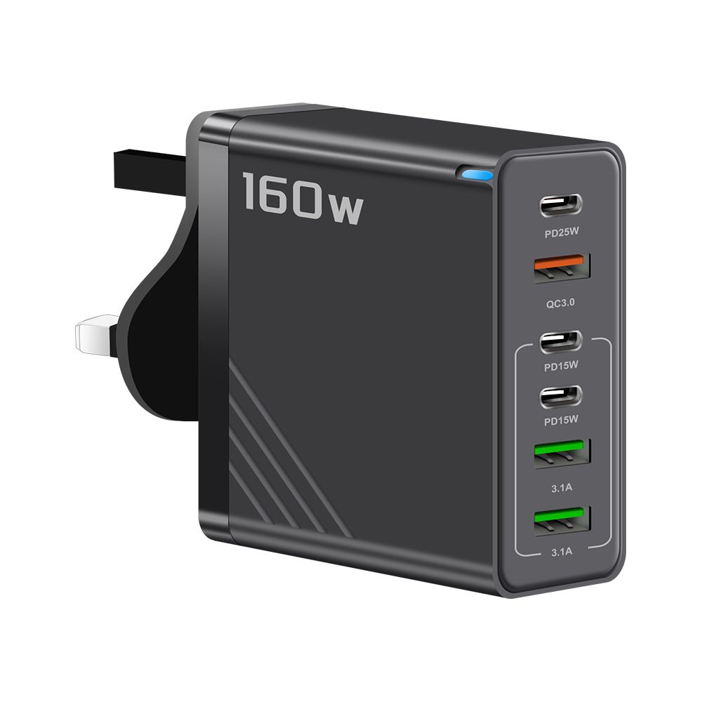160W multi port PD fast charging charger 3USB+3Type-C European, American and British standards suitable for Apple, Huawei and Xiaomi; 100W super fast charging three in one data cable