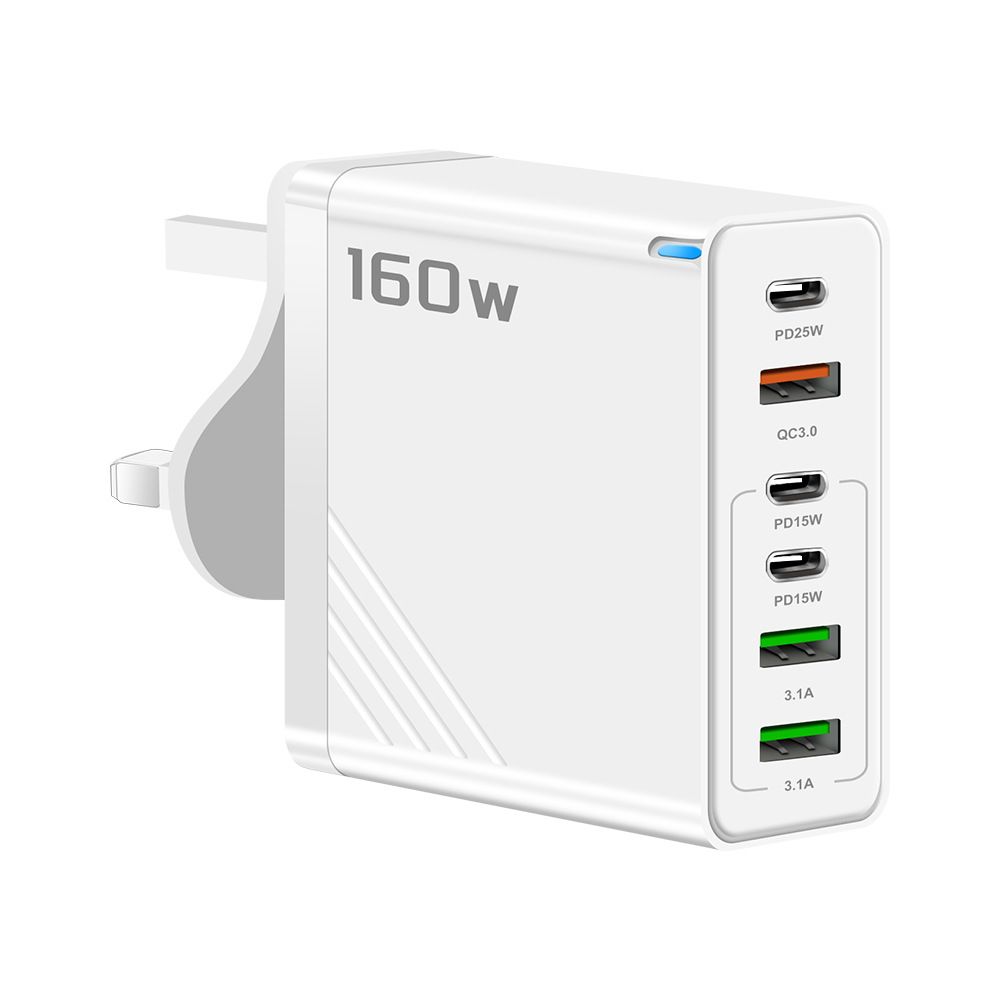 160W multi port PD fast charging charger 3USB+3Type-C European, American and British standards suitable for Apple, Huawei and Xiaomi; 100W super fast charging three in one data cable