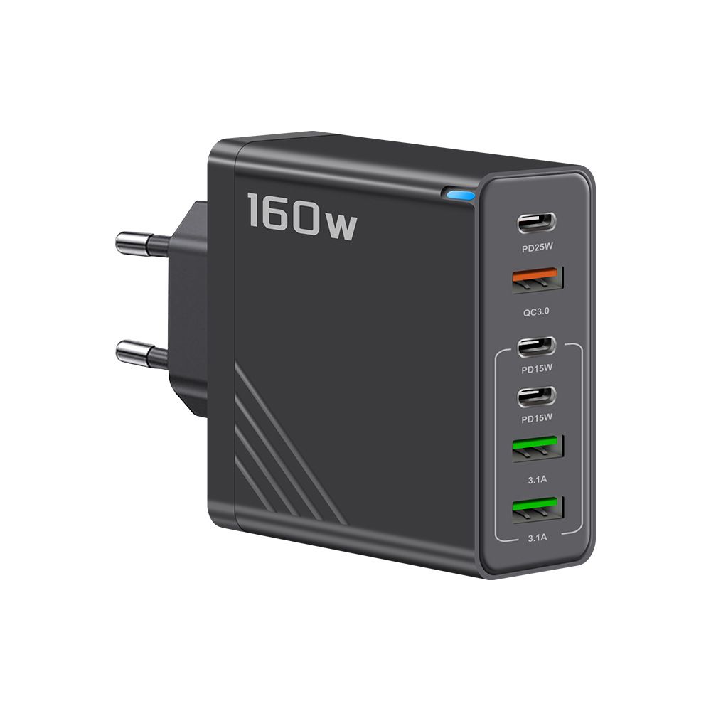 160W multi port PD fast charging charger 3USB+3Type-C European, American and British standards suitable for Apple, Huawei and Xiaomi; 100W super fast charging three in one data cable