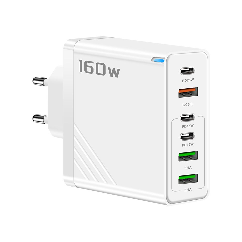 160W multi port PD fast charging charger 3USB+3Type-C European, American and British standards suitable for Apple, Huawei and Xiaomi; 100W super fast charging three in one data cable