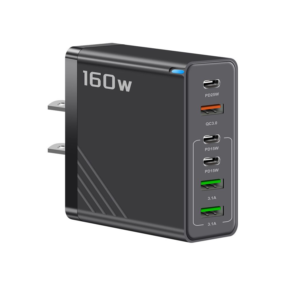 160W multi port PD fast charging charger 3USB+3Type-C European, American and British standards suitable for Apple, Huawei and Xiaomi; 100W super fast charging three in one data cable