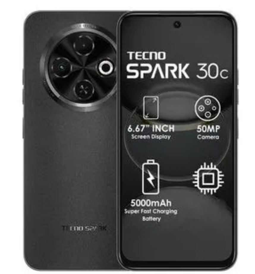 Tecno Spark 30C 128GB +8(4+4)GB 120Hz 6.6" Display Dynamic Port 50MP IP54 Dust/Water Dual Speakers 7.8mm Ultra Slim 5000mAh 18W Type-C Dual SIM 4G Smart Phones Side Fingerprint phone