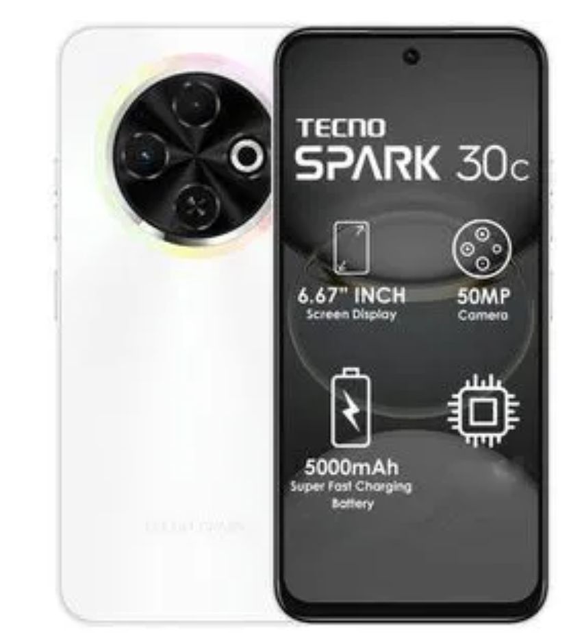 Tecno Spark 30C 128GB +8(4+4)GB 120Hz 6.6" Display Dynamic Port 50MP IP54 Dust/Water Dual Speakers 7.8mm Ultra Slim 5000mAh 18W Type-C Dual SIM 4G Smart Phones Side Fingerprint phone