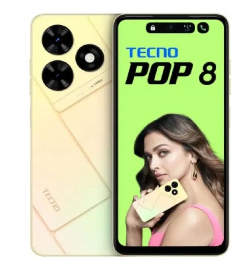 [Anniversary Offer] Tecno Pop 8 64GB+4(2+2)GB 6.6" 90Hz Display Hole Screen Dynamic Port Stereo Dual Speakers 13MP Back Camera 5000mAh Battery Type-C Charging Fingerprint Unlock Android Smart Phone