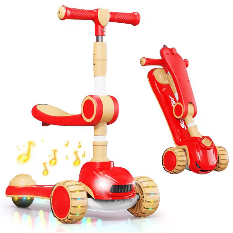 🛴 3-in-1 Foldable Musical Kids Scooter with LED Light Wheels 💖 – 🌈 Adjustable Handlebar & Comfortable Seat | 🎵 Fun Music & Flashing Lights for Exciting Rides | 🚴‍♀️ Convertible Design – Ride, Sit