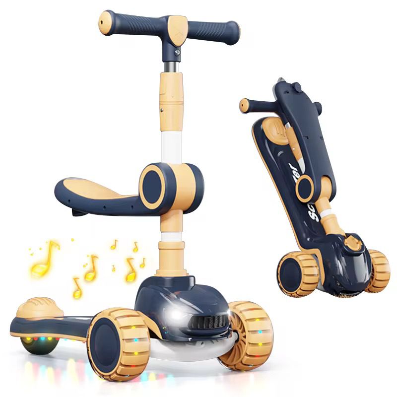 🛴 3-in-1 Foldable Musical Kids Scooter with LED Light Wheels 💖 – 🌈 Adjustable Handlebar & Comfortable Seat | 🎵 Fun Music & Flashing Lights for Exciting Rides | 🚴‍♀️ Convertible Design – Ride, Sit