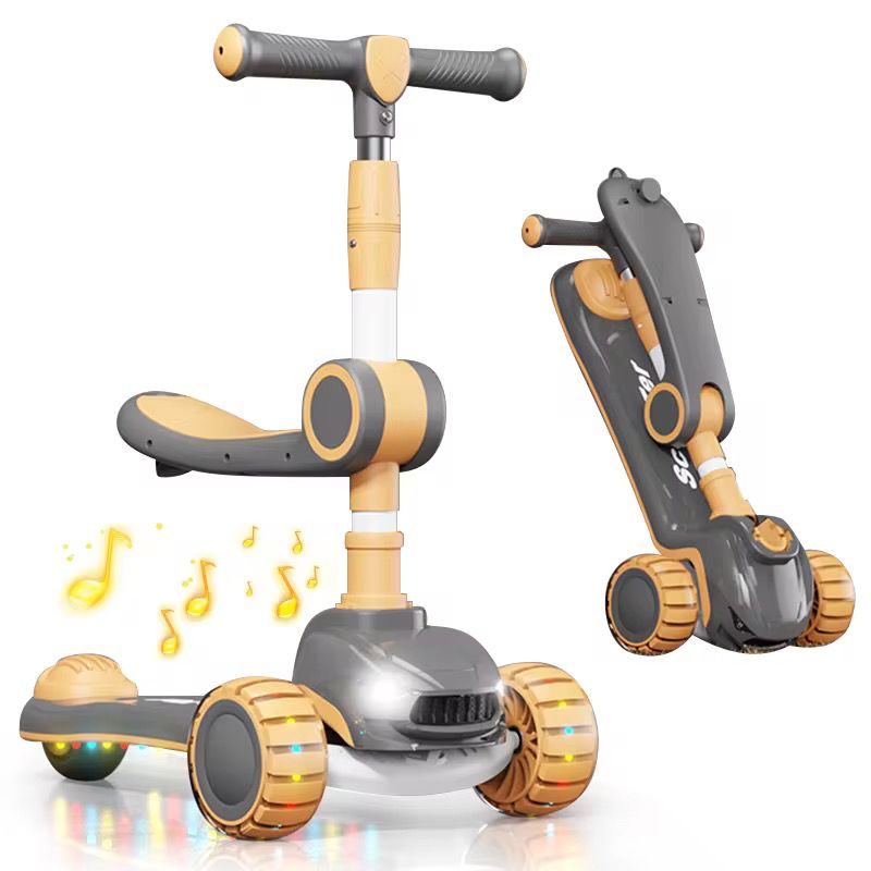 🛴 3-in-1 Foldable Musical Kids Scooter with LED Light Wheels 💖 – 🌈 Adjustable Handlebar & Comfortable Seat | 🎵 Fun Music & Flashing Lights for Exciting Rides | 🚴‍♀️ Convertible Design – Ride, Sit