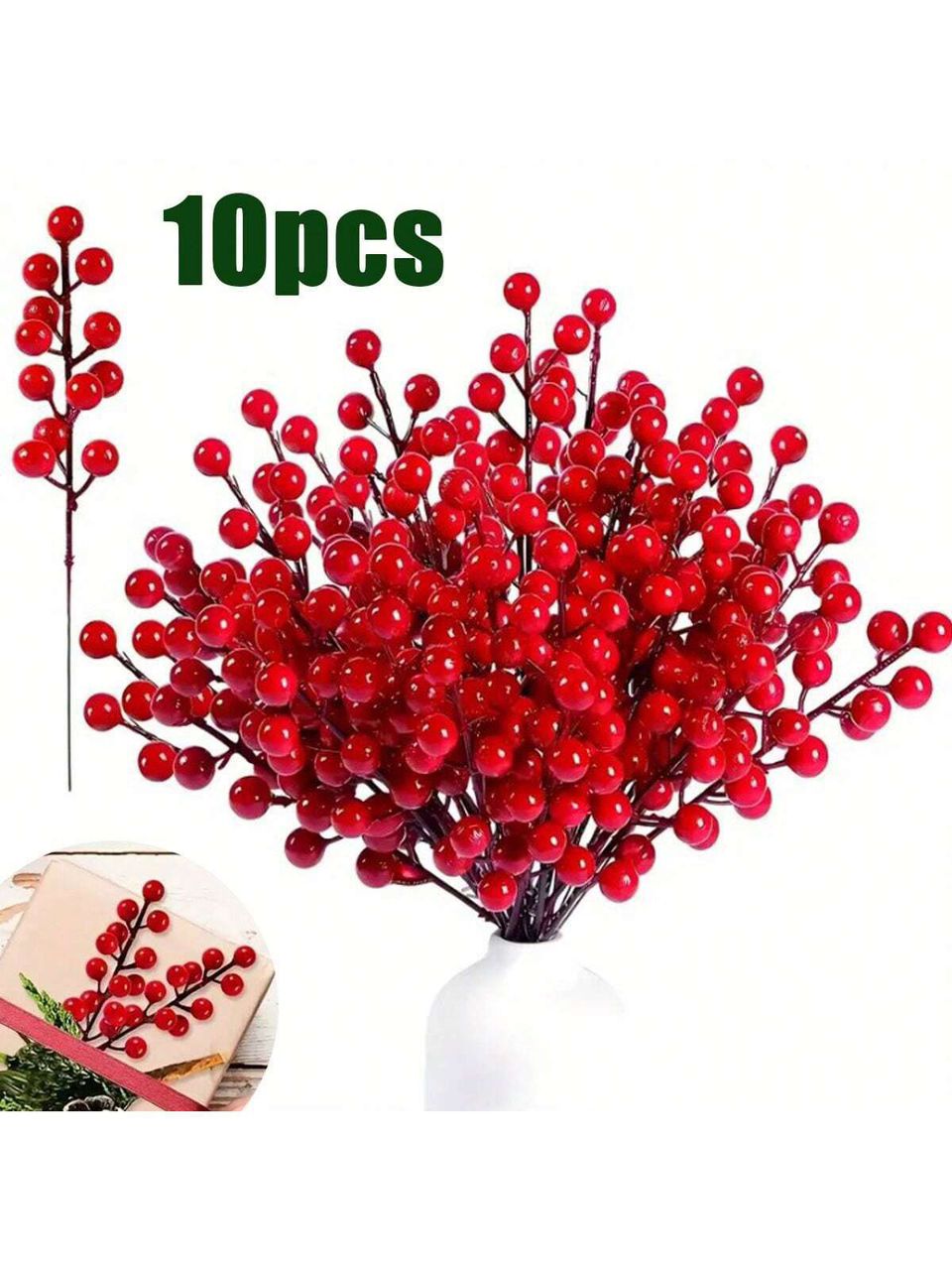 10PCS Artificial Red Berry Stems – Festive Christmas Decoration Set! ❤️🍒Bring a touch of holiday magic to your home with these vibrant red berry branches, perfect for Christmas trees, wreaths, and