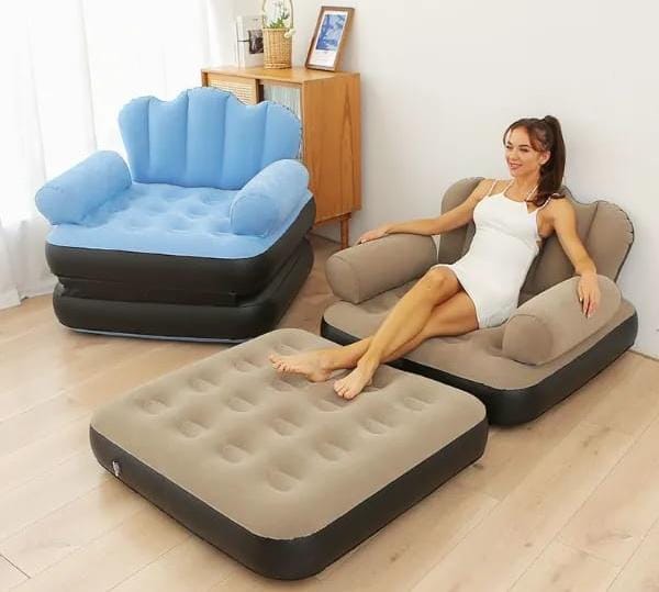*INFLATABLE lounge chair/SOFA or BED 2 IN 1 Size 100x98x90cm sofa and 198x98x70cm bed ---- with arm rest and manual pump* 💥 made from durable PVC with a soft, flocked surface for comfort, and are des