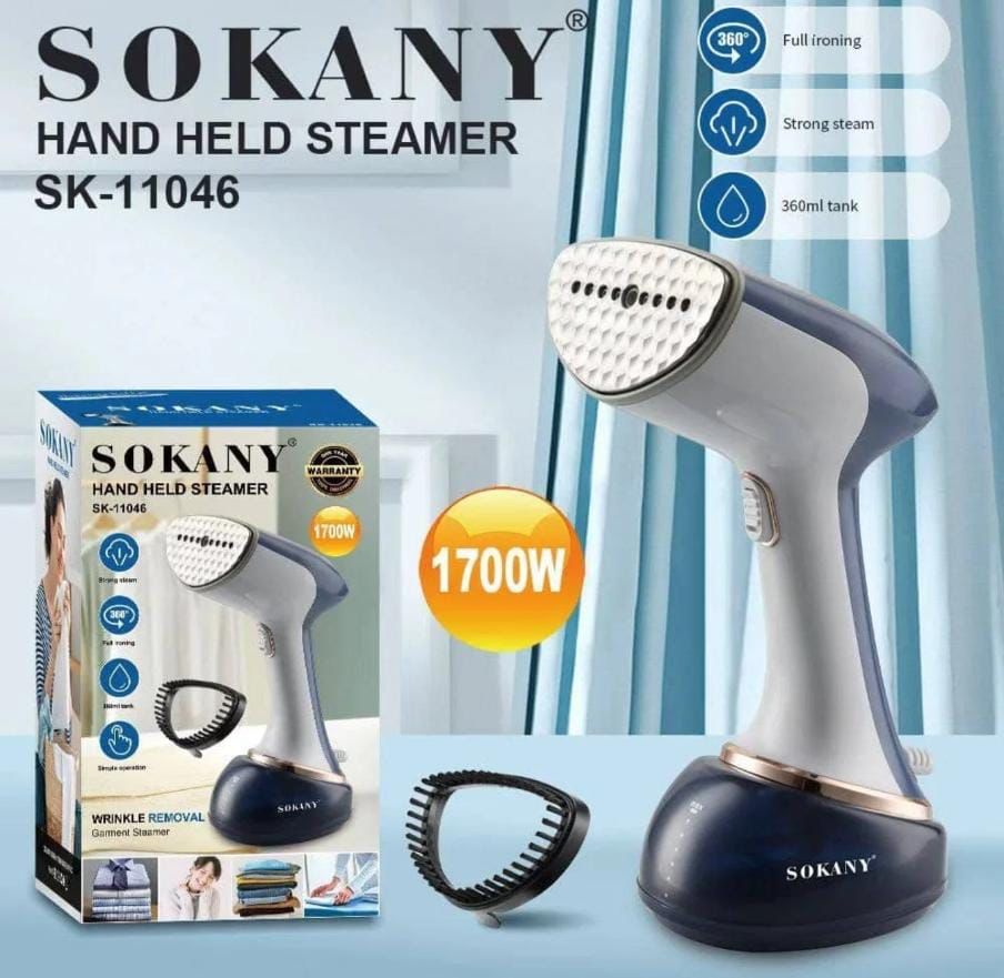 👕 Sokany Handheld Garment Steamer – Model SK-11046 Keep your clothes smooth, fresh, and wrinkle-free anytime with the powerful Sokany Handheld Garment Steamer. Compact and easy to use, it is perfect