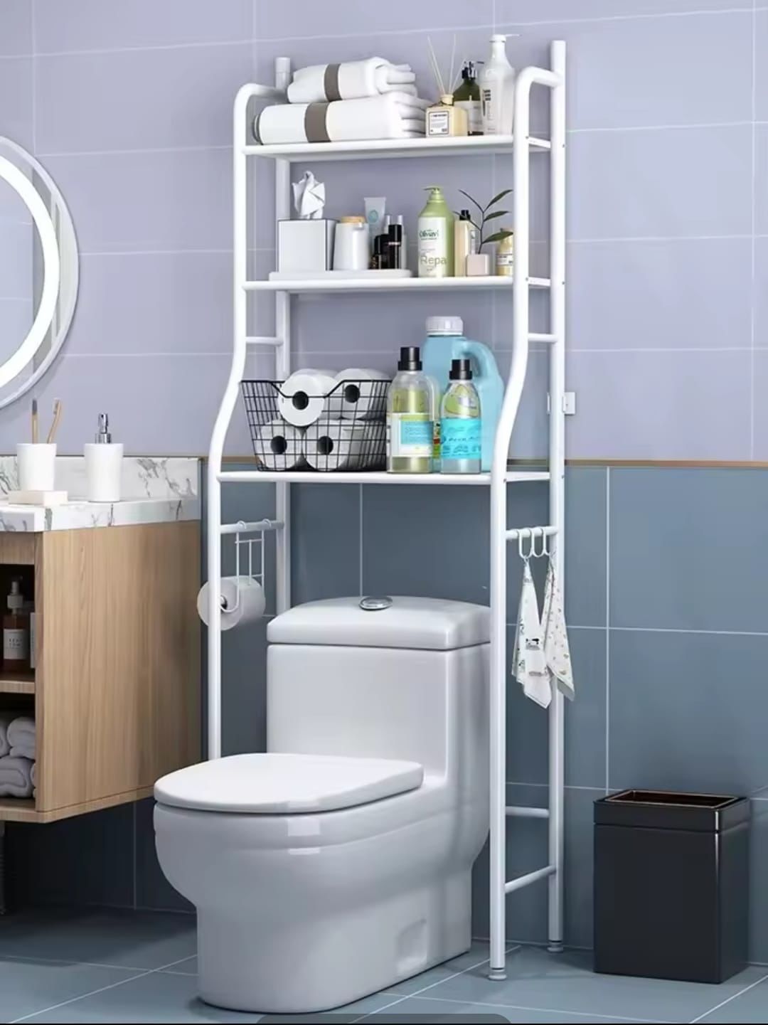 🚿 Over-The-Toilet Bathroom Storage Rack 🧺Maximize your bathroom space with this modern over-the-toilet storage rack. Perfect for organizing toiletries, towels, tissue and other bathroom essentials