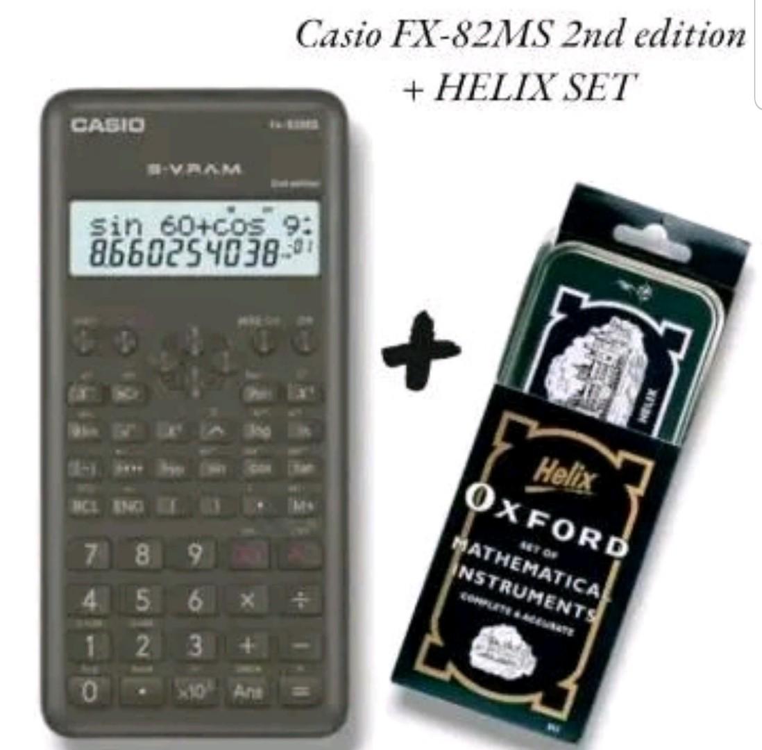 Casio Educational KNEC Approved Calculator Used In Kenya Curriculum Fx-82MS + Free Helix Oxford School Mathematical Set/Geometrical Set