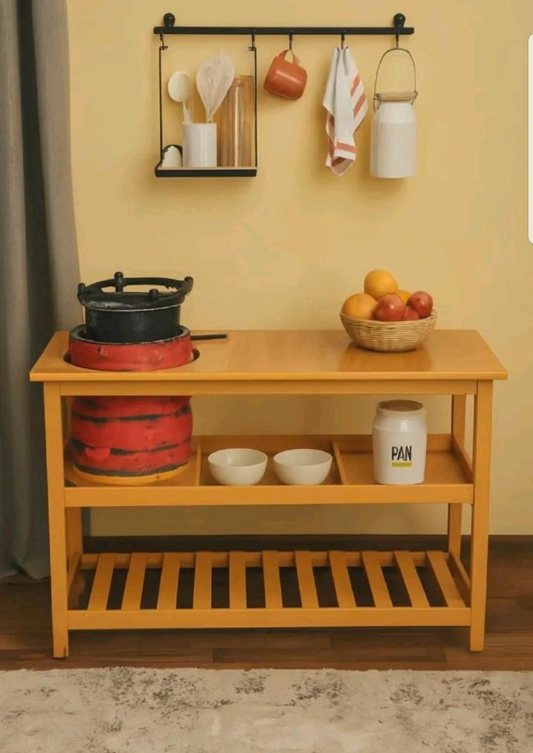 [SUPERIOR QUALITY]  EXTRA LARGE Modern strong and classic kitchen table,Wooden strong Kitchen table with racks. suitable for 6KG cooking Meko.as picture