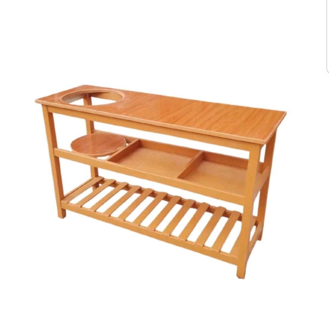 [SUPERIOR QUALITY]  EXTRA LARGE Modern strong and classic kitchen table,Wooden strong Kitchen table with racks. suitable for 6KG cooking Meko.as picture
