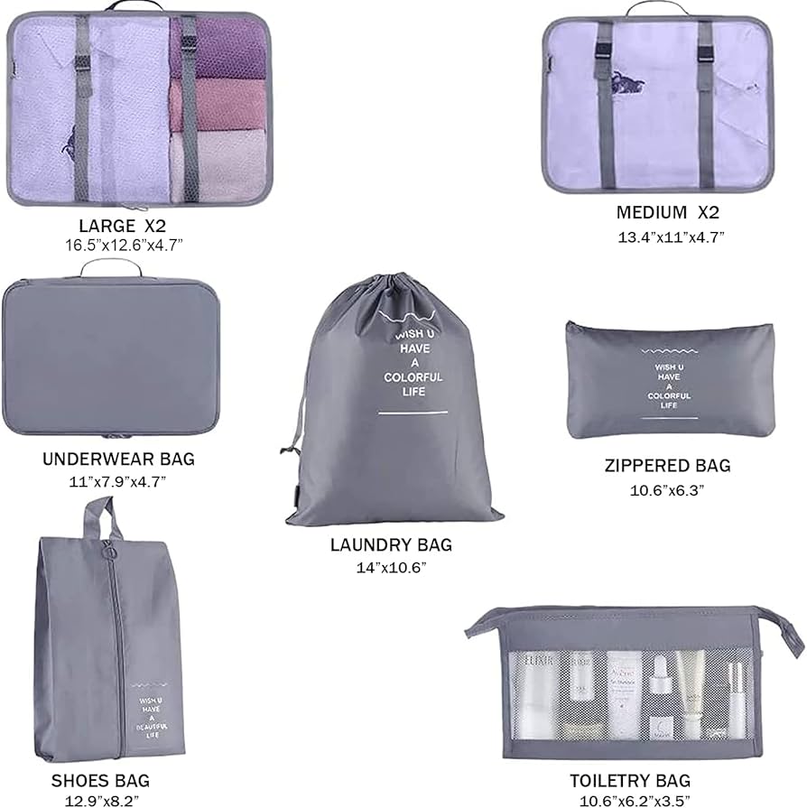 High quality,fashionable Waterproof 7pcs Travel suitcase organizer bags pack. Ensures clothes and documents are well organized while travelling.