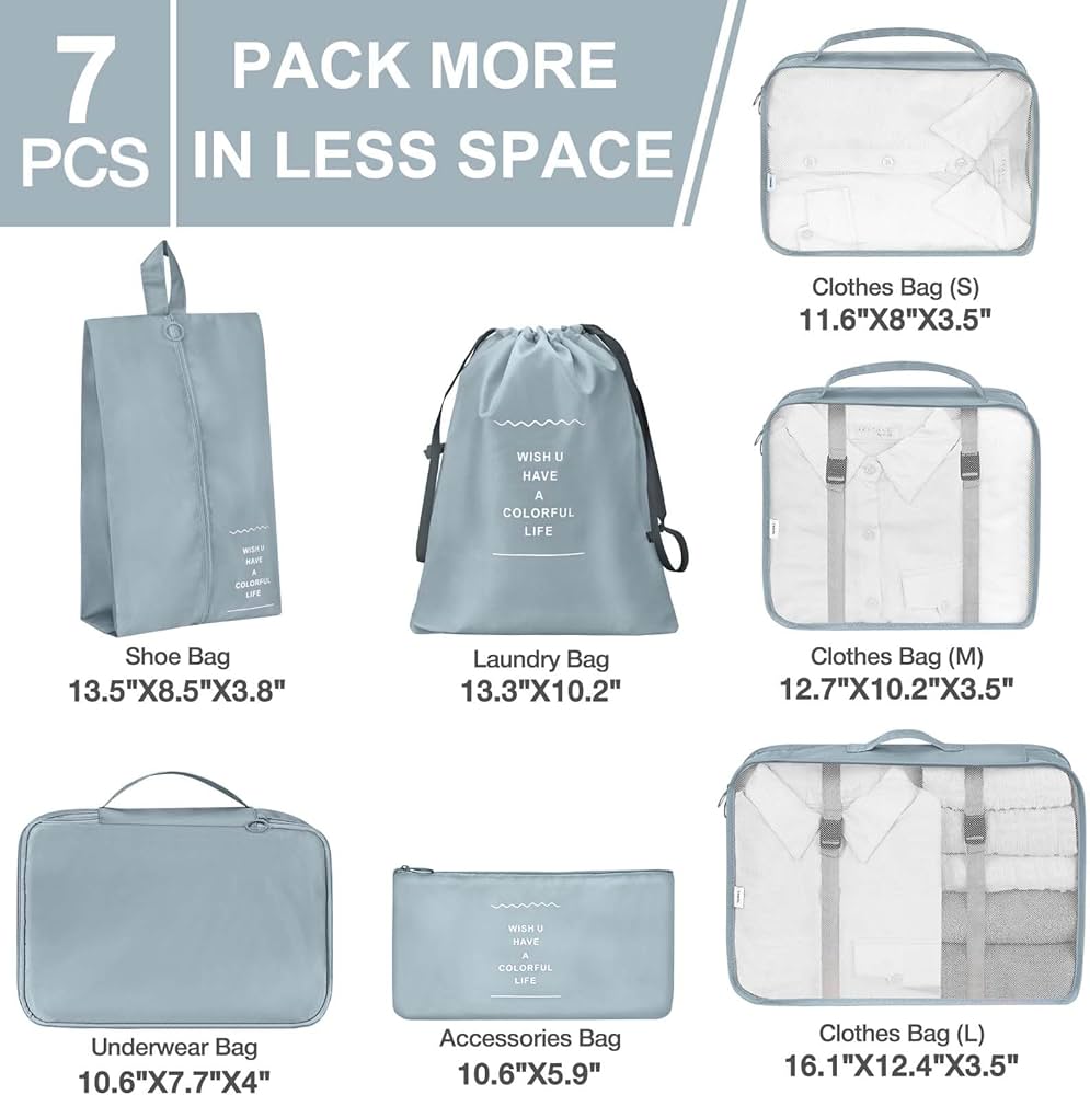 High quality,fashionable Waterproof 7pcs Travel suitcase organizer bags pack. Ensures clothes and documents are well organized while travelling.