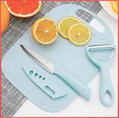 NORDIC 3in1 knife, peeler, chop board. Three-Piece Set:Comprehensive set includes a peeler, fruit knife, and chopping board for versatile kitchen tasks.