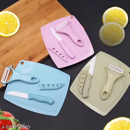 NORDIC 3in1 knife, peeler, chop board. Three-Piece Set:Comprehensive set includes a peeler, fruit knife, and chopping board for versatile kitchen tasks.