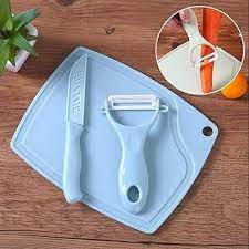NORDIC 3in1 knife, peeler, chop board. Three-Piece Set:Comprehensive set includes a peeler, fruit knife, and chopping board for versatile kitchen tasks.