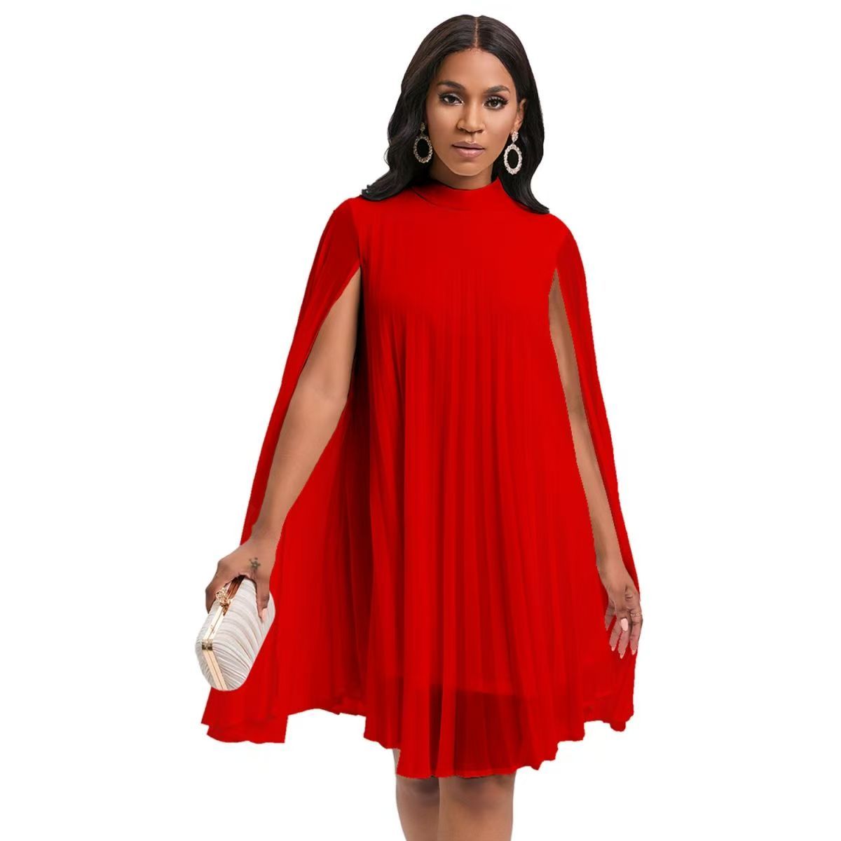Fashion Chiffon Pullover Cape Bat Sleeve Dress