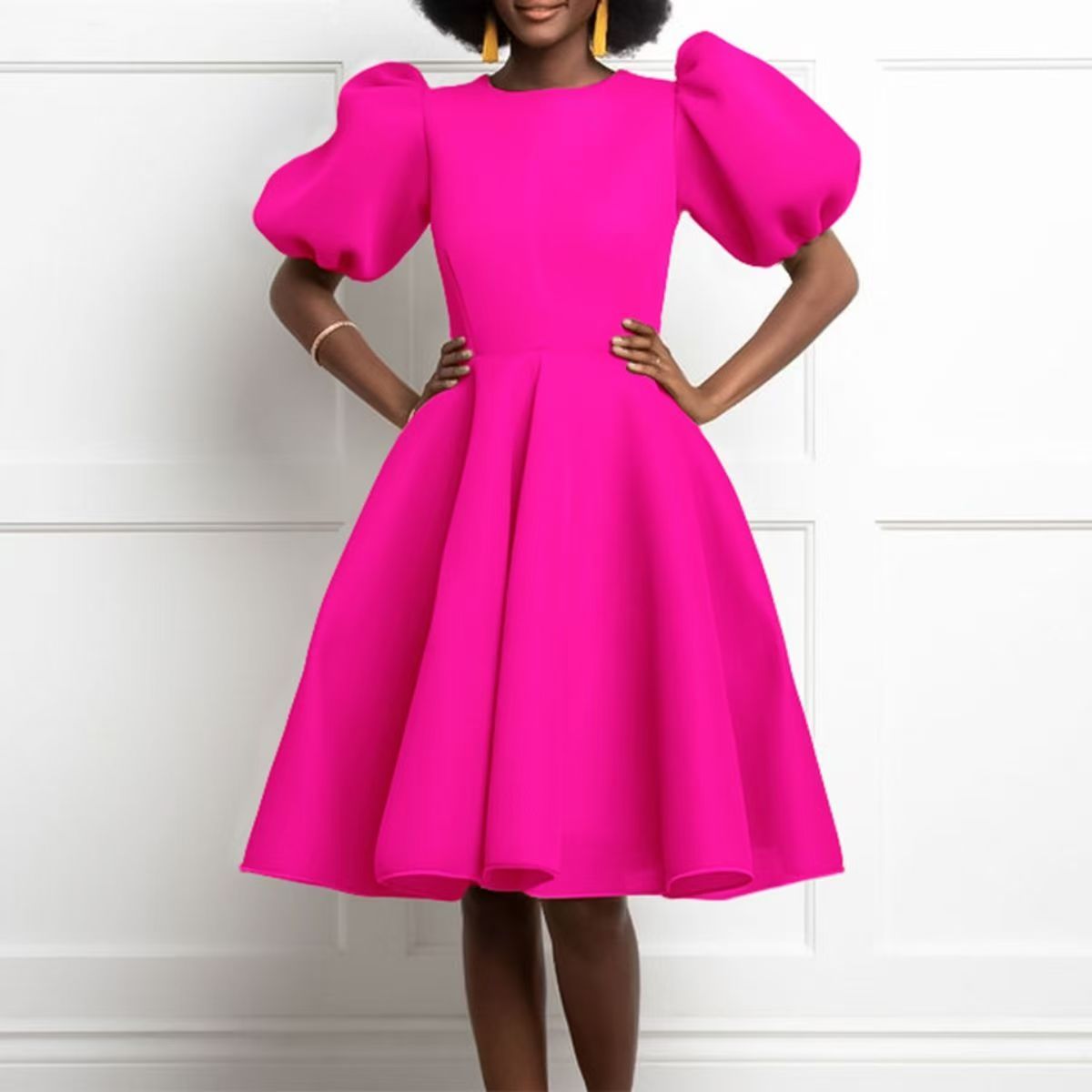 New Design Hot Popular Fashion Solid Bubble Sleeve Dress