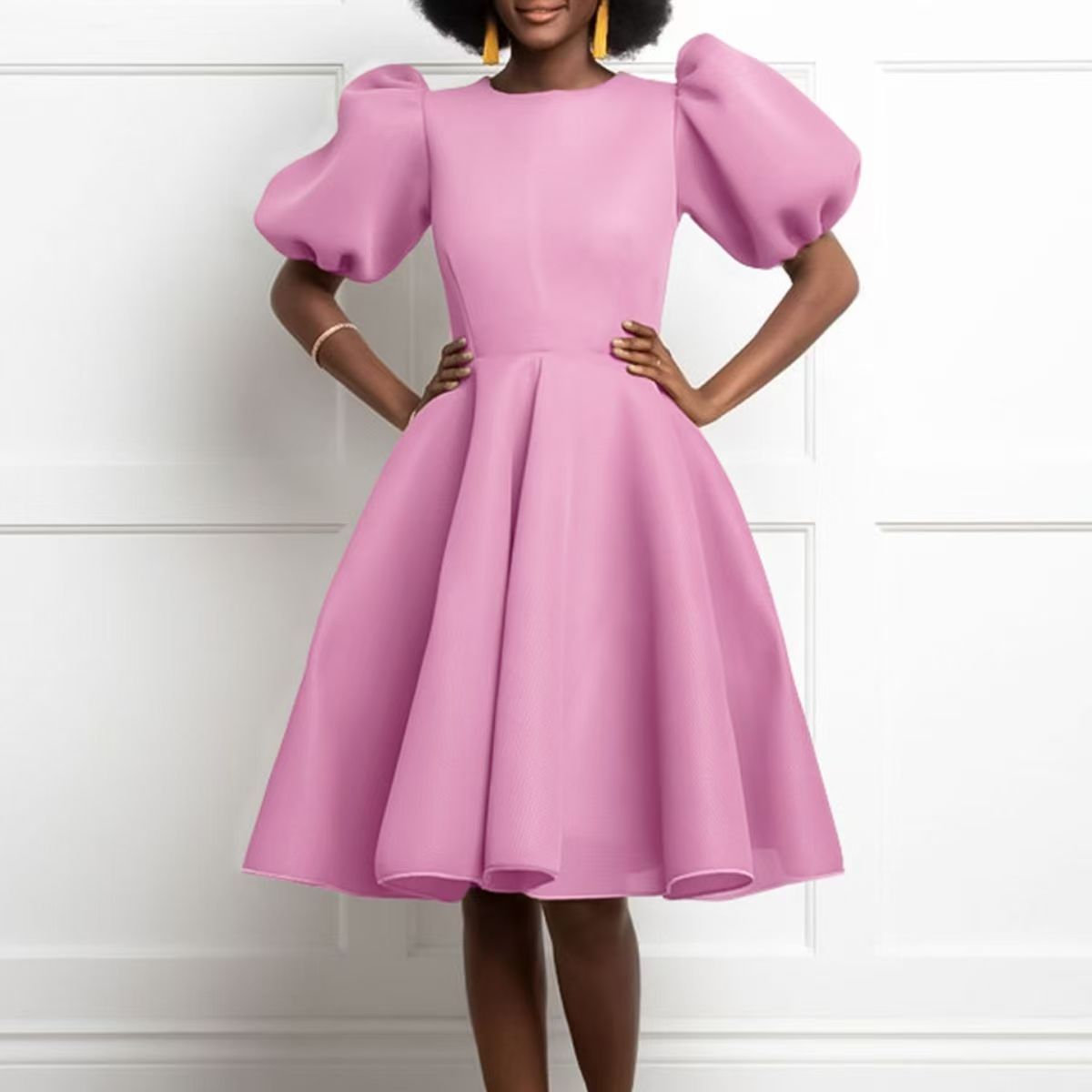 New Design Hot Popular Fashion Solid Bubble Sleeve Dress