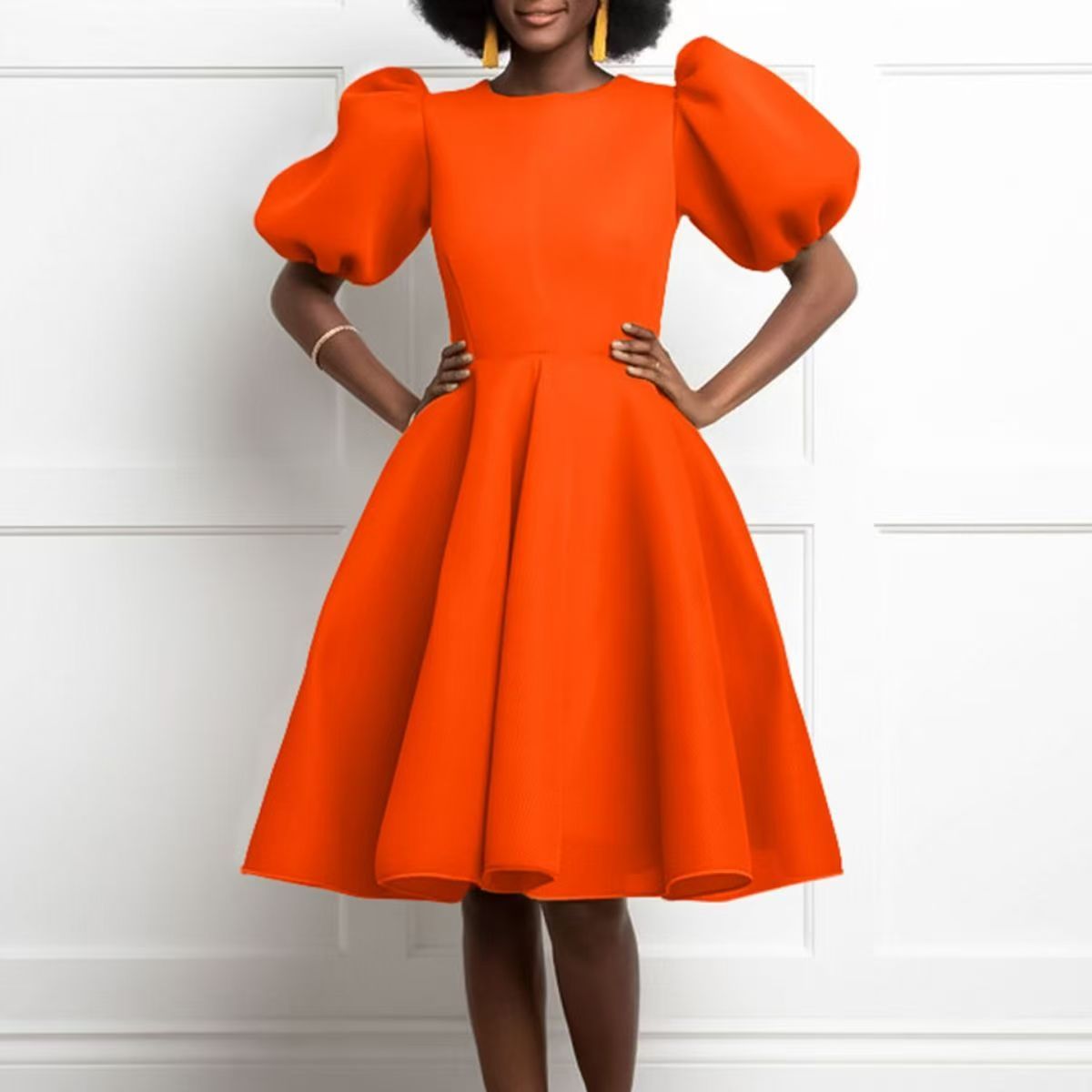 New Design Hot Popular Fashion Solid Bubble Sleeve Dress