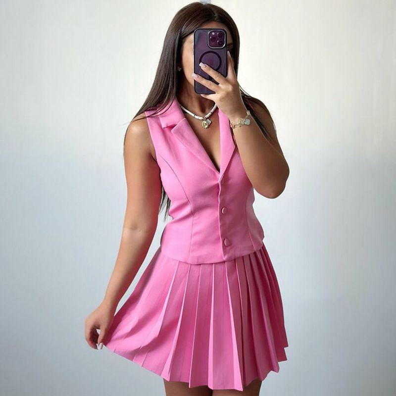New set of women's sleeveless suit, vest, pleated short skirt, half skirt, commuting two-piece set