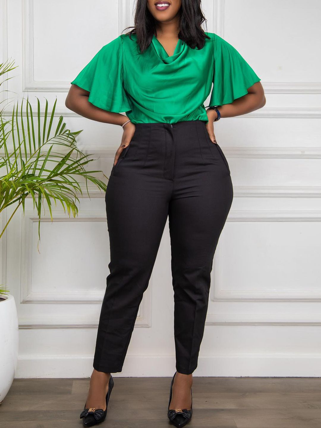 Women's Spring High Waist Tight Nine Minute Commuting Casual Professional Solid Color Western Pants Casual Pants