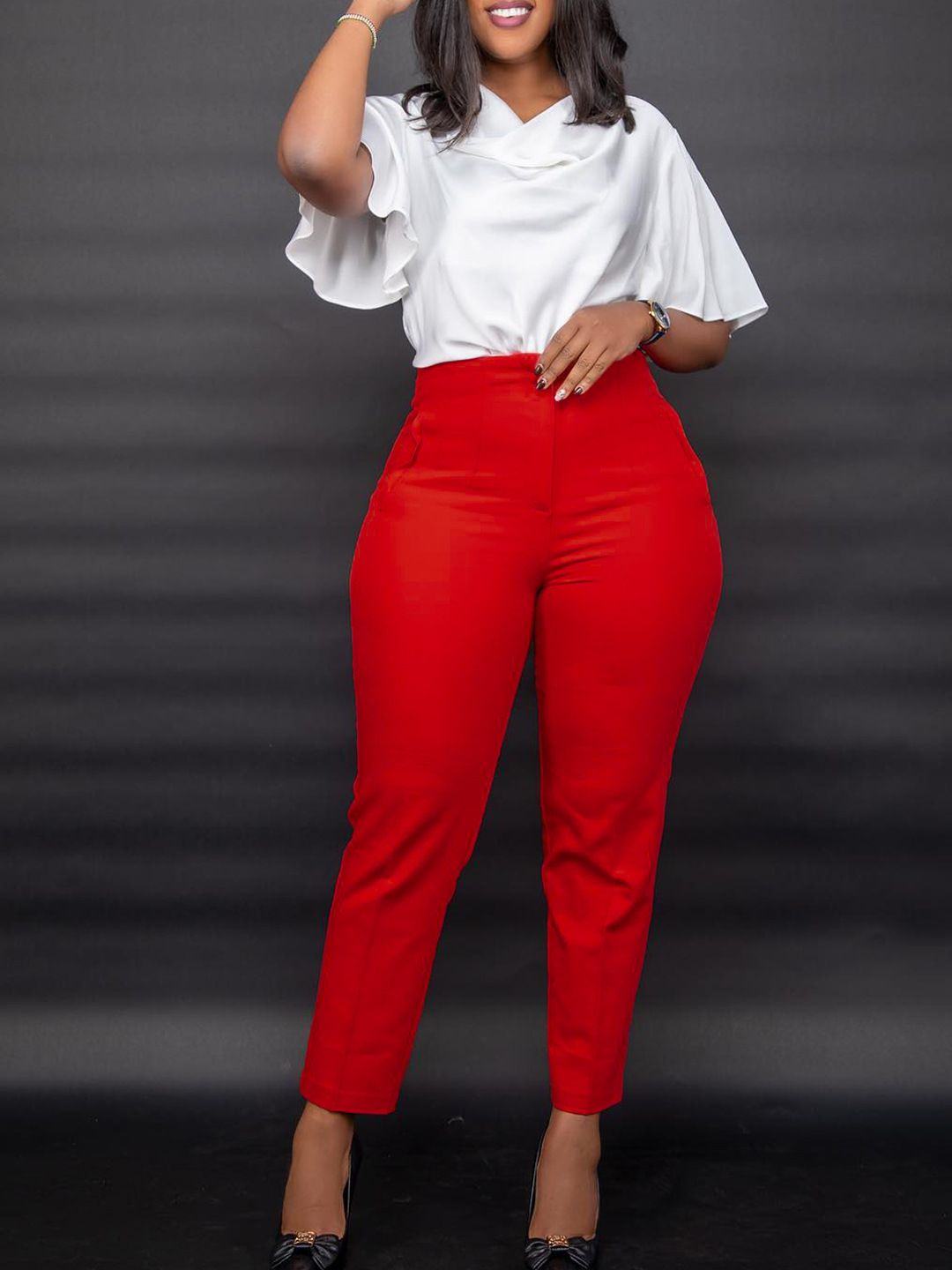 Women's Spring High Waist Tight Nine Minute Commuting Casual Professional Solid Color Western Pants Casual Pants