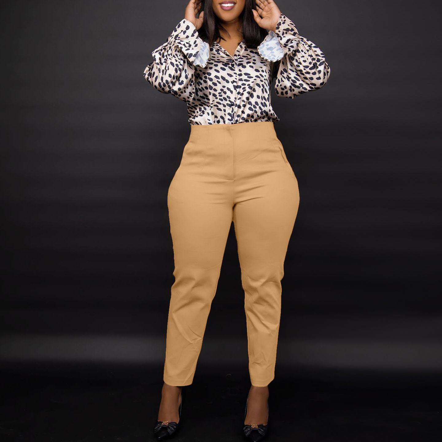 Women's Spring High Waist Tight Nine Minute Commuting Casual Professional Solid Color Western Pants Casual Pants