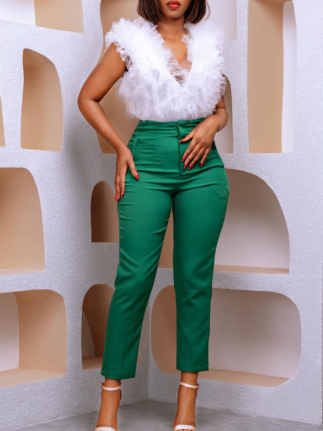 Women's Spring High Waist Tight Nine Minute Commuting Casual Professional Solid Color Western Pants Casual Pants