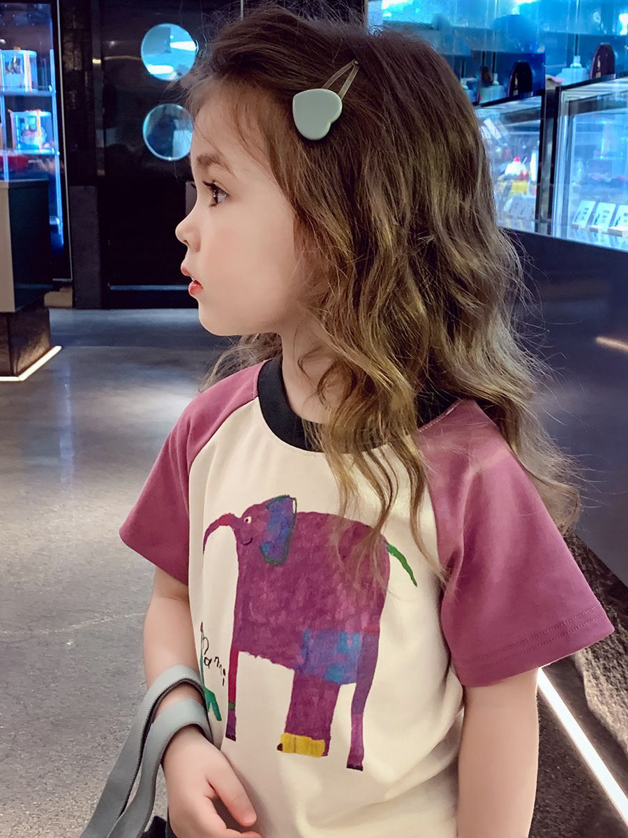 Girls' short sleeved T-shirt summer outfit 2025 new loose cartoon top, little girls' stylish children's base shirt