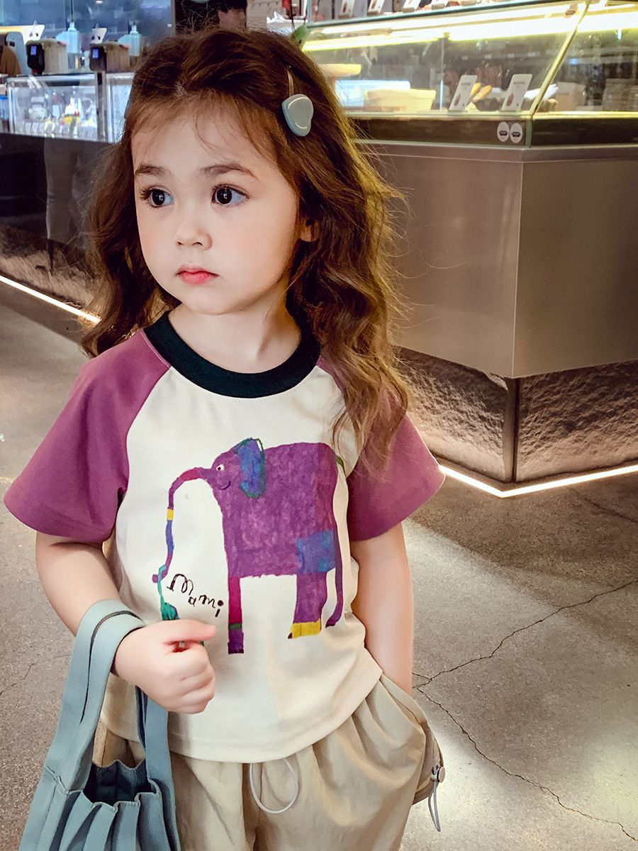 Girls' short sleeved T-shirt summer outfit 2025 new loose cartoon top, little girls' stylish children's base shirt