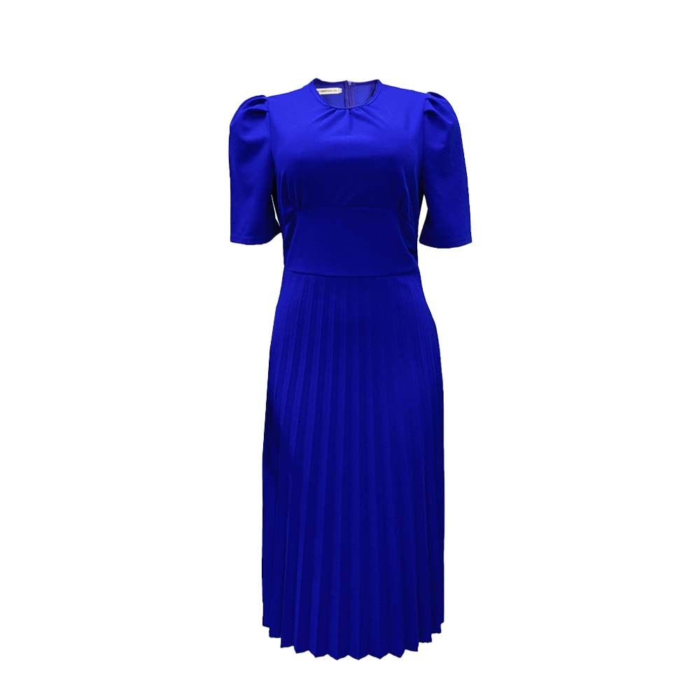 Summer new short sleeved pleated solid color plus size dress