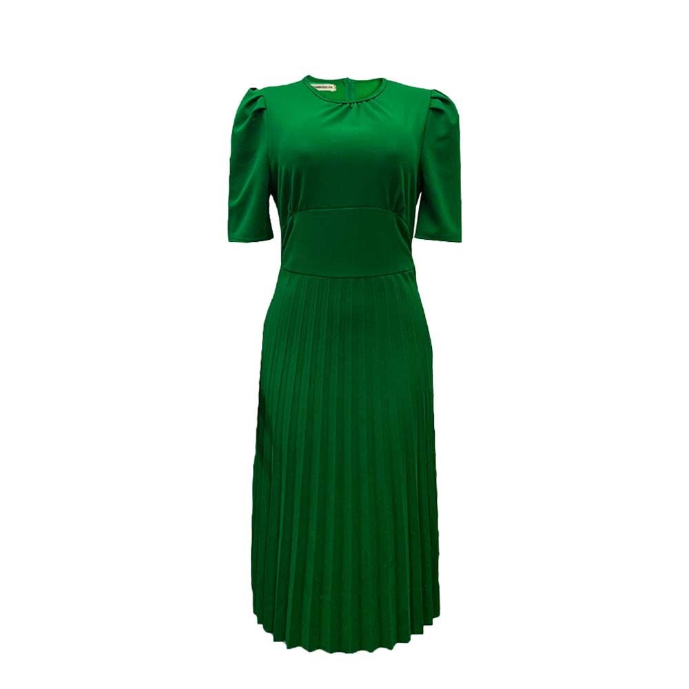 Summer new short sleeved pleated solid color plus size dress