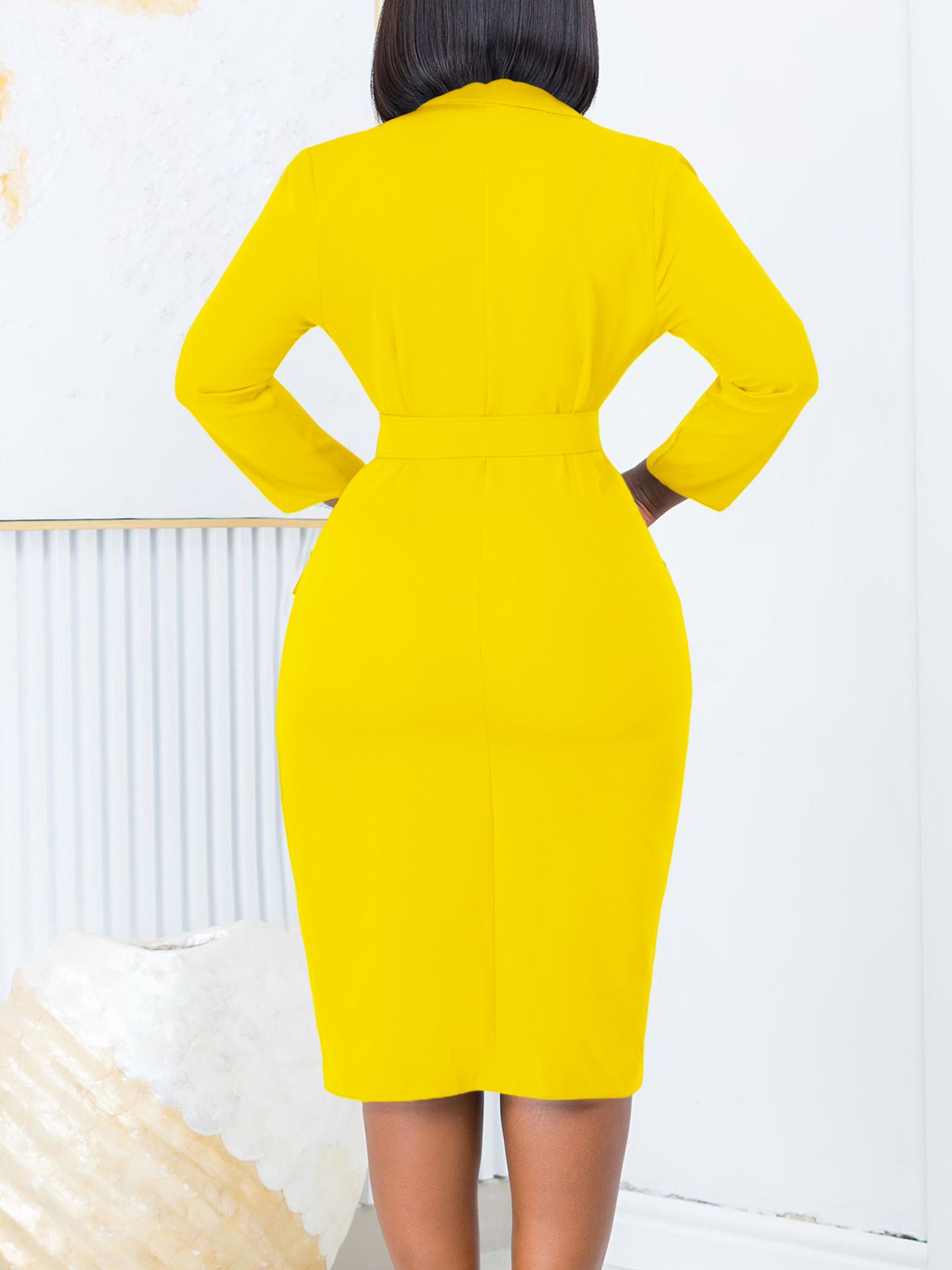 New temperament commuting OL suit collar solid color double breasted plus size dress