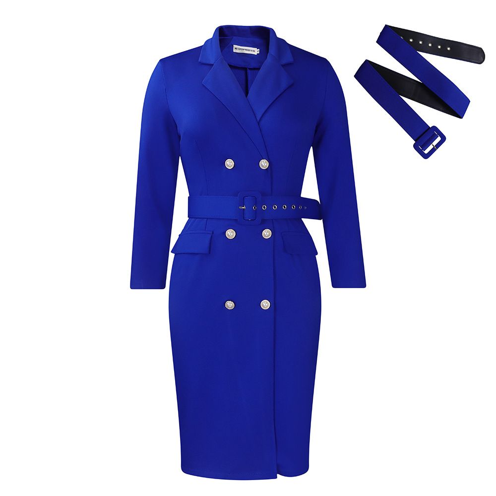 New temperament commuting OL suit collar solid color double breasted plus size dress