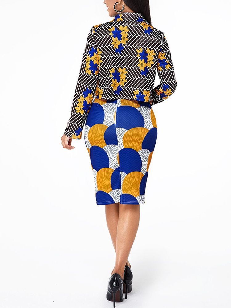 Elegant temperament, fashionable printed small suit, half skirt, two-piece set for women