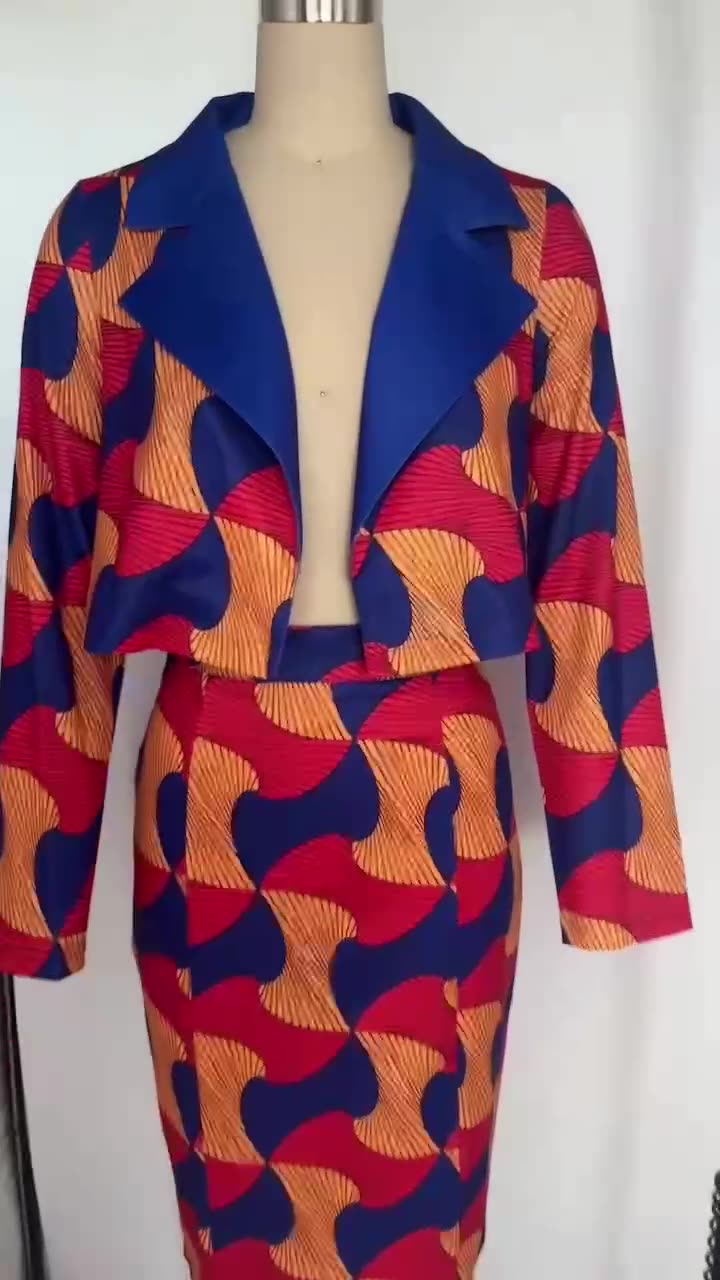 Elegant temperament, fashionable printed small suit, half skirt, two-piece set for women