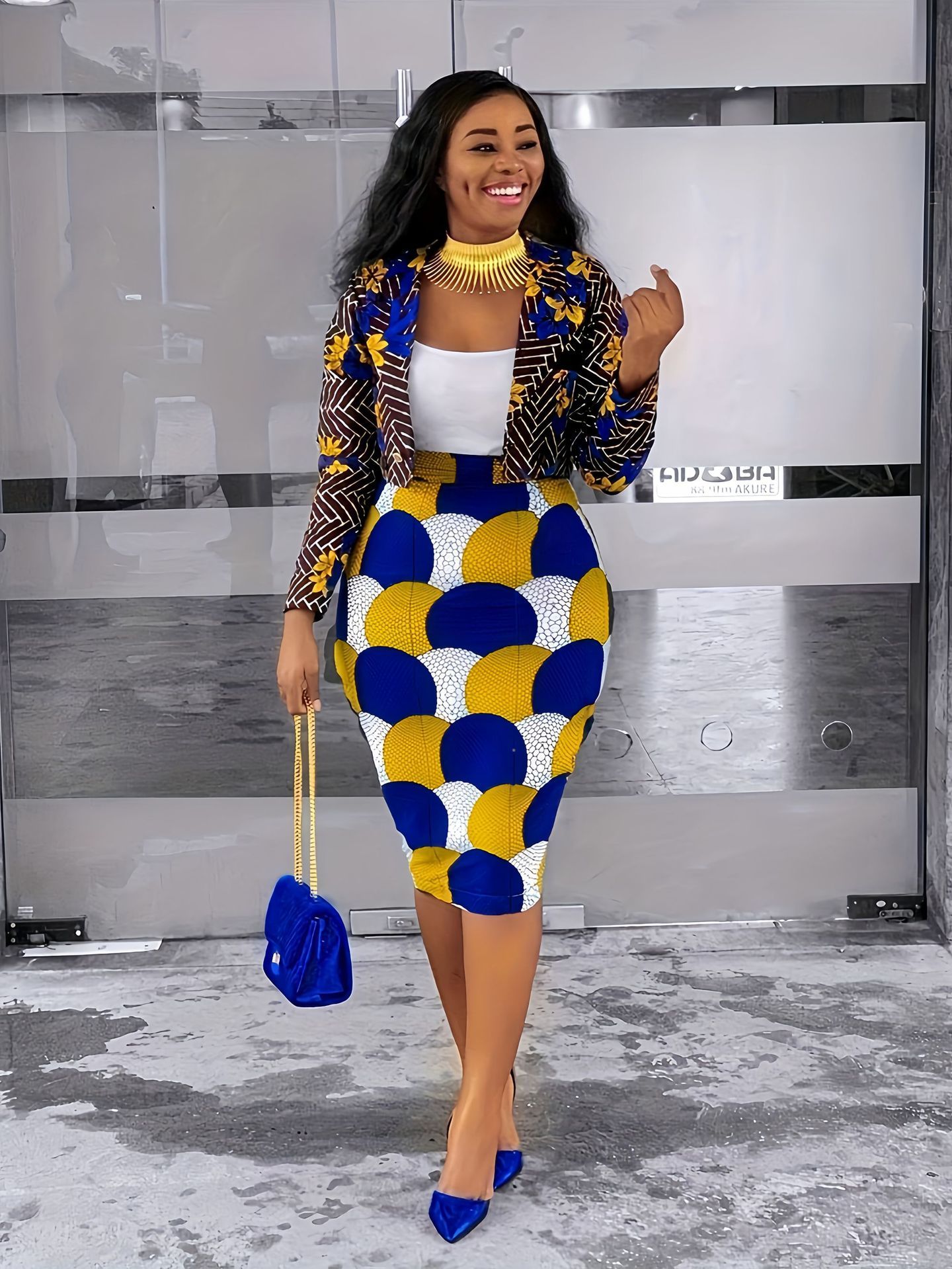 Elegant temperament, fashionable printed small suit, half skirt, two-piece set for women