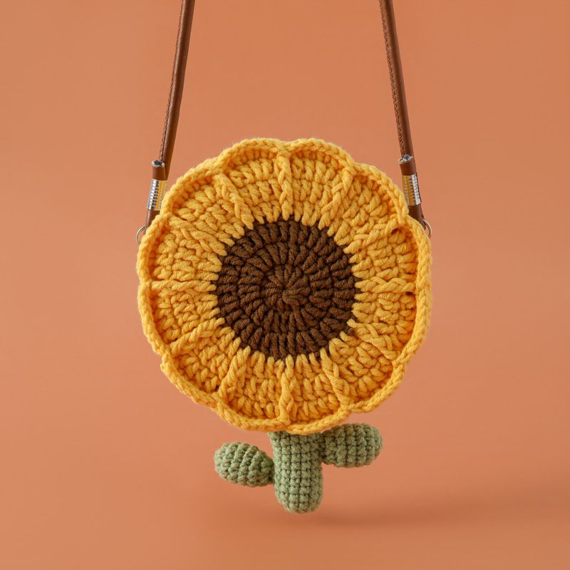 Handmade finished flower unisex bag, youth campus style, rayon yarn crochet sunflower flower bag, men and women crochet crossbody bag.