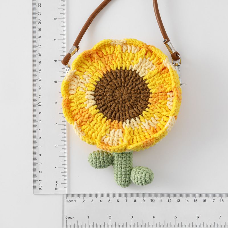 Handmade finished flower unisex bag, youth campus style, rayon yarn crochet sunflower flower bag, men and women crochet crossbody bag.