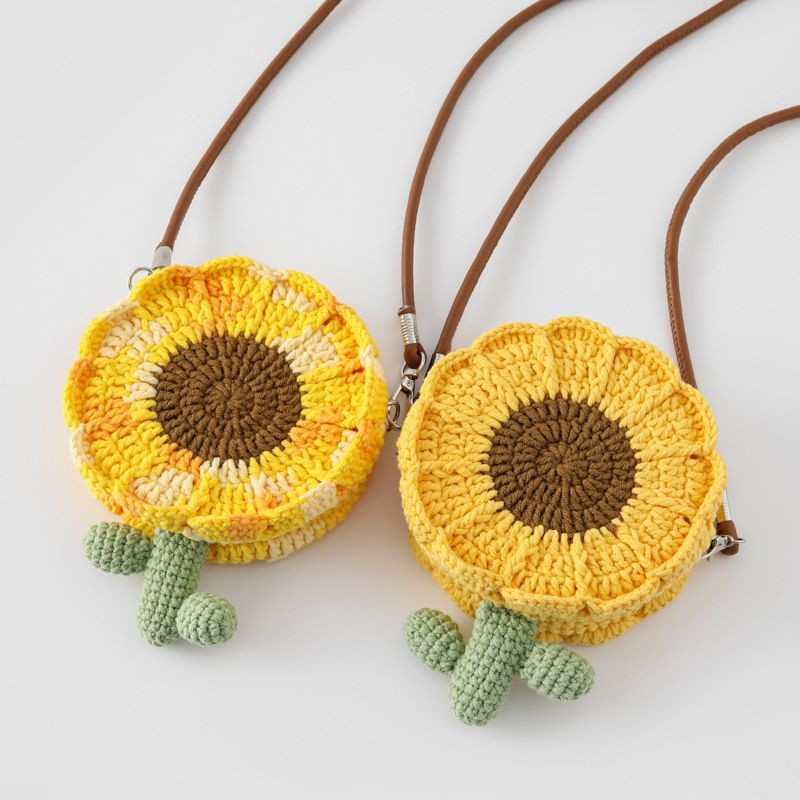 Handmade finished flower unisex bag, youth campus style, rayon yarn crochet sunflower flower bag, men and women crochet crossbody bag.