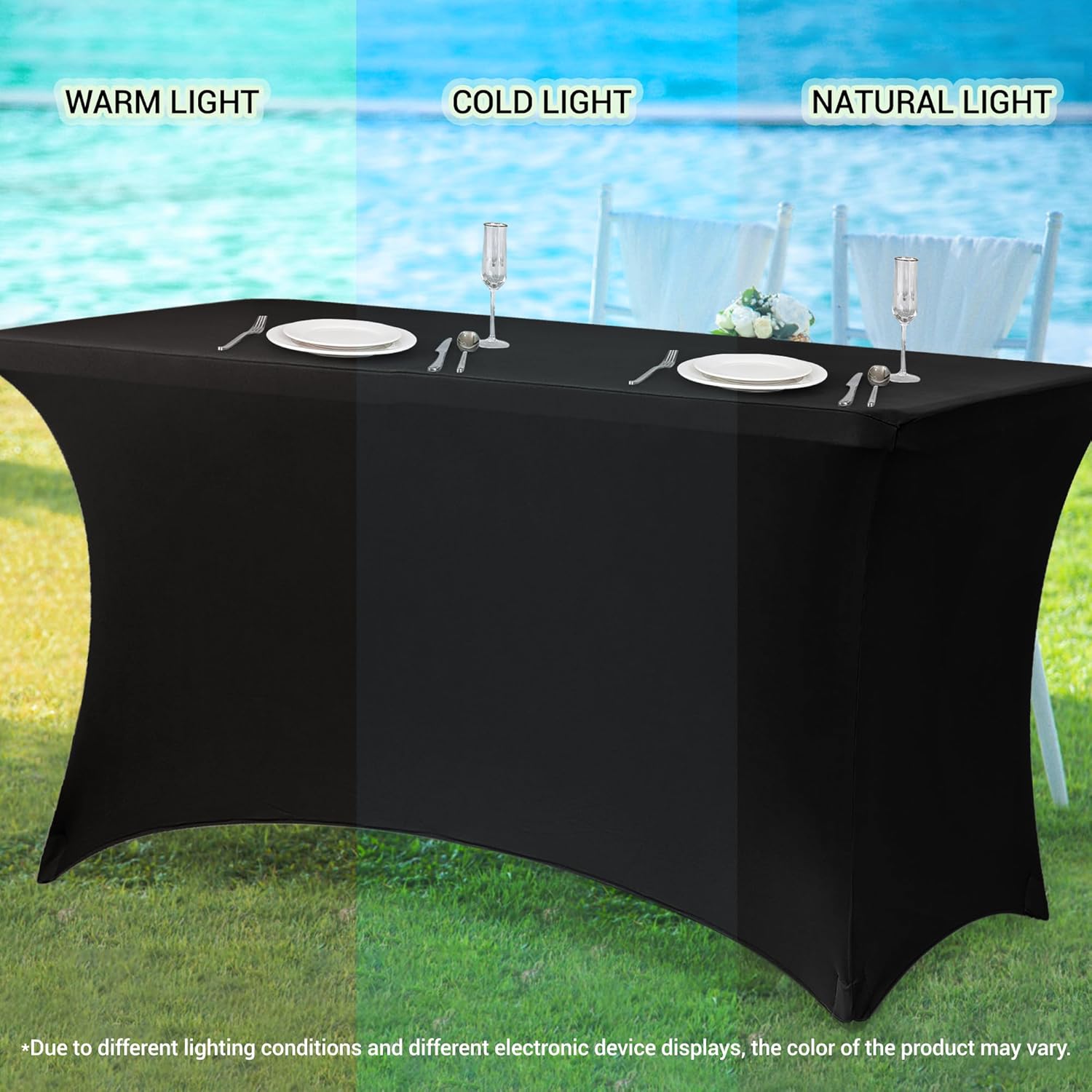2PC Sage Green Tablecloth - 6ft Rectangle Spandex Table Cover for Party, Events, Banquets & Weddings, Machine Washble