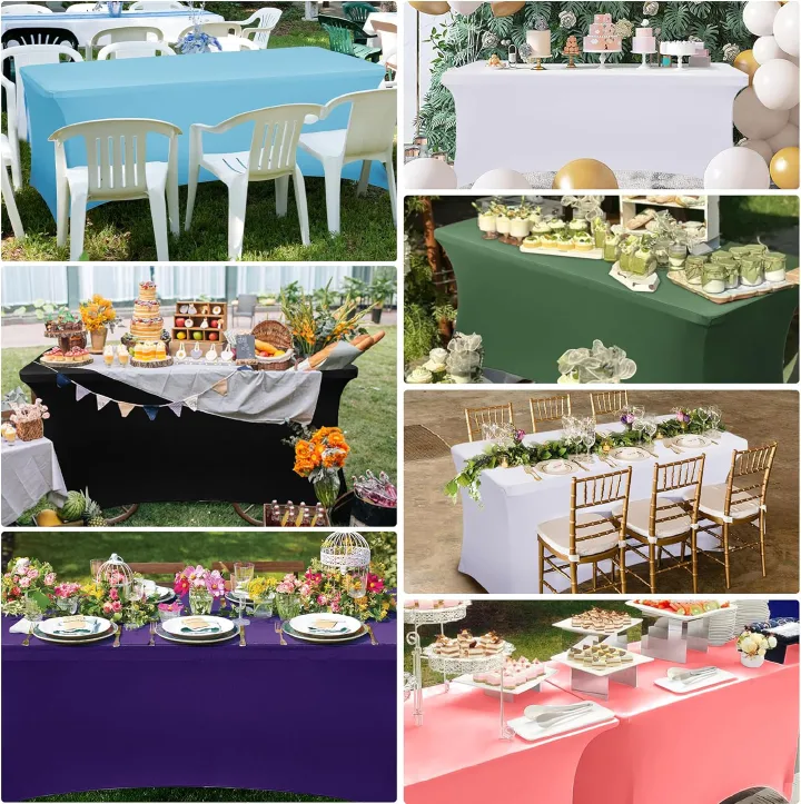 2PC Sage Green Tablecloth - 6ft Rectangle Spandex Table Cover for Party, Events, Banquets & Weddings, Machine Washble