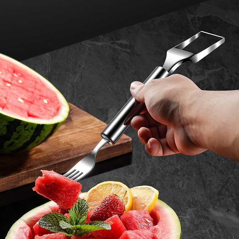 Watermelon cutting tool stainless steel dicer household fruit fork water tray kitchen dual-use double head watermelon